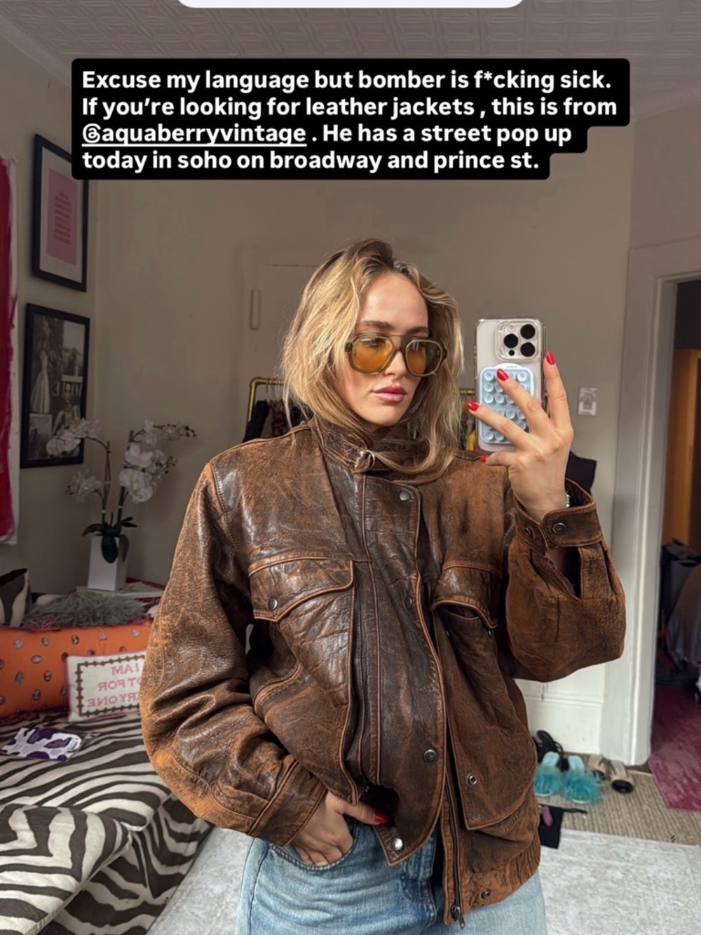 Vintage 90s Distressed Leather Bomber Jacket Phillippe Monet Brown Oversized